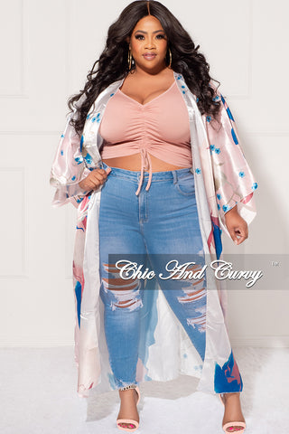Final Sale Plus Size Caftan in Soft Pink and Royal Blue Floral Print