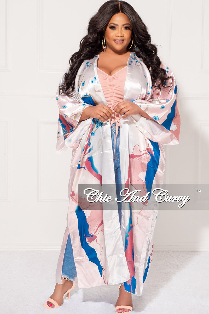 Final Sale Plus Size Caftan in Soft Pink and Royal Blue Floral Print