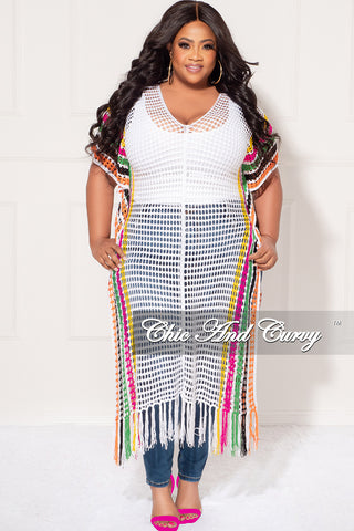 Final Sale Plus Size Crochet Cover Up in White, Green, Fuchsia, Yellow, & Black