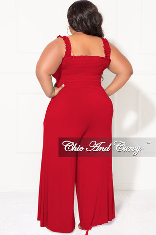 Final Sale Plus Size Jumpsuit with Smocking & Elastic Straps in Red