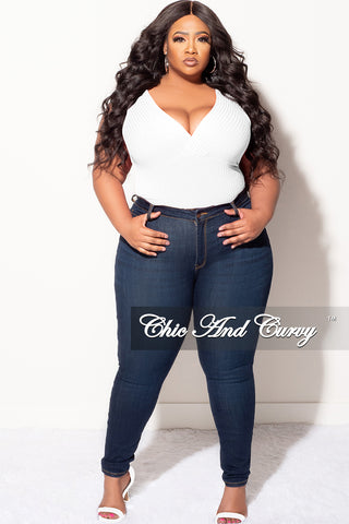 Final Sale Plus Size Ribbed Faux Wrap Sleeveless Bodysuit in Ivory