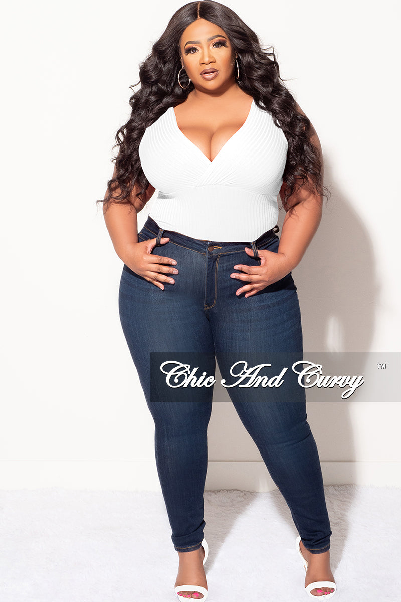 Final Sale Plus Size Ribbed Faux Wrap Sleeveless Bodysuit in Ivory