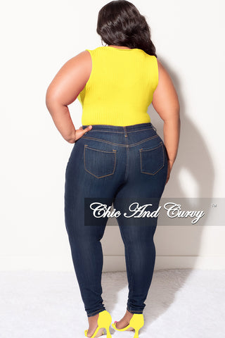 Final Sale Plus Size Ribbed Faux Wrap Sleeveless Bodysuit in Yellow