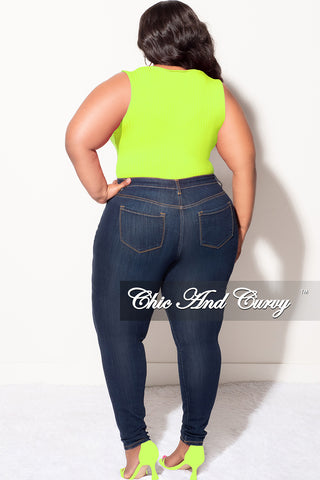 Final Sale Plus Size Ribbed Faux Wrap Sleeveless Bodysuit in Neon Green