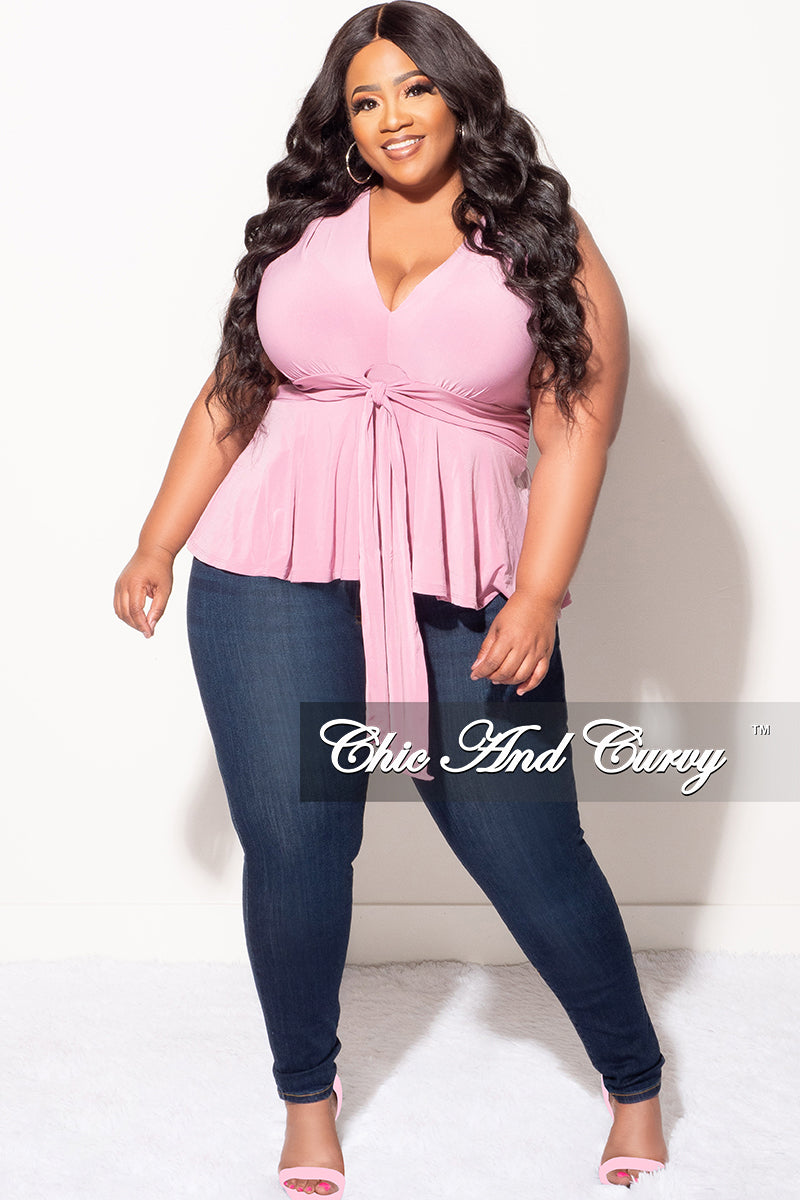 Final Sale Plus Size Sleeveless Peplum Top in Mauve Pink