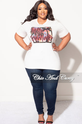 Final Sale Plus Size Short Sleeve Crew Neck Hello Summer T-Shirt in Ivory
