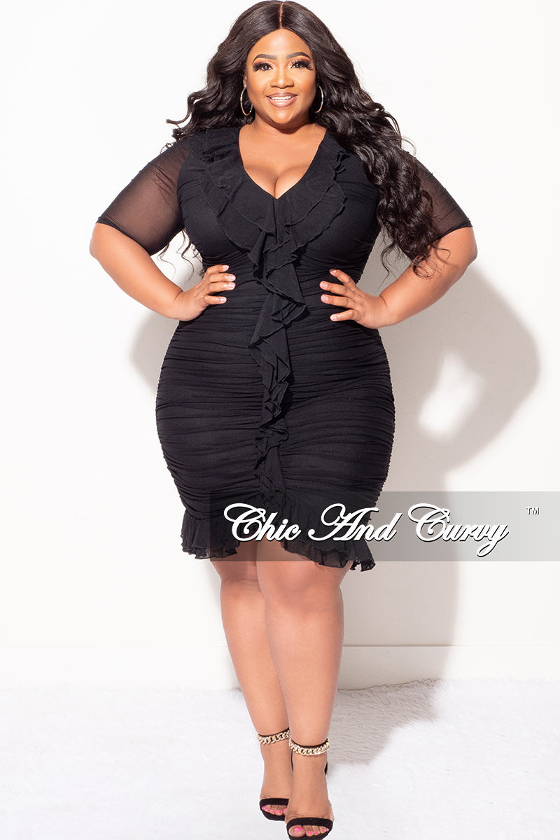 Final Sale Plus Size Sheer Ruffle BodyCon Dress in Black