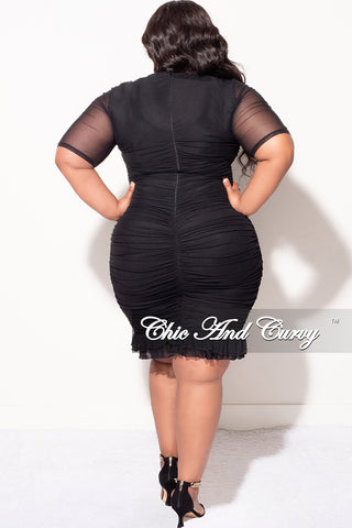 Final Sale Plus Size Sheer Ruffle BodyCon Dress in Black