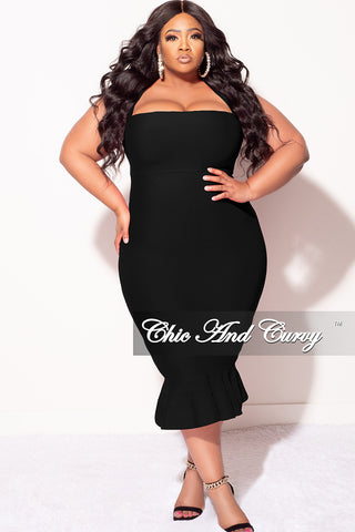 Final Sale Plus Size Halter Bandage Dress with Ruffle Bottom in Black