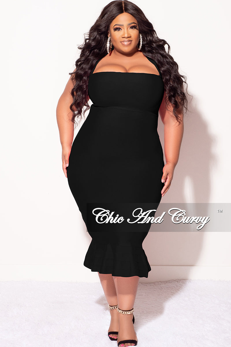 Final Sale Plus Size Halter Bandage Dress with Ruffle Bottom in