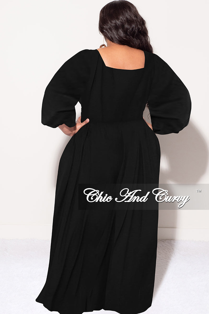 Final Sale Plus Size 2pc Puffy Sleeve Crop Top and Palazzo Pants Set in Black