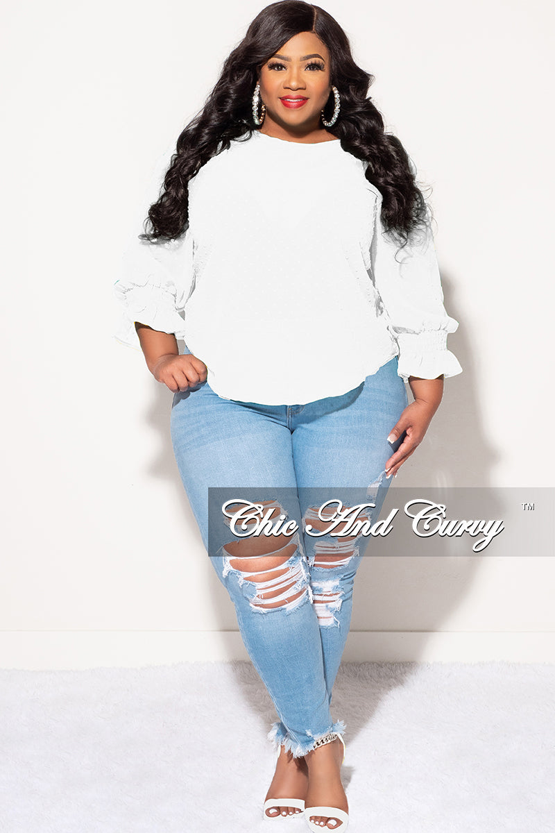 Final Sale Plus Size Chiffon Sheer Top with Dot Embossing in White