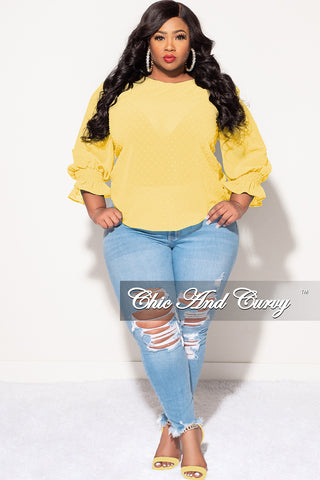 Final Sale Plus Size Chiffon Sheer Top with Dot Embossing in Yellow