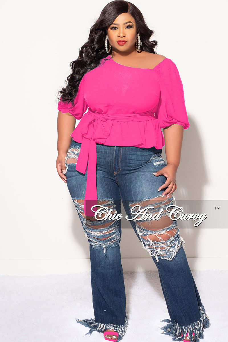 Final Sale Plus Size Off the Shoulder Peplum Top in Pink โ Chic