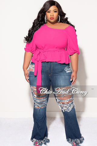 Final Sale Plus Size Off the Shoulder Peplum Top in Pink