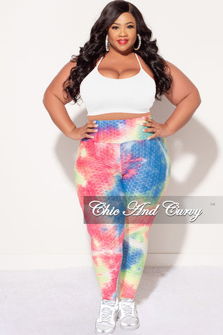 Final Sale Plus Size Honey Comb Leggings in Pink, Blue, Neon Green Tie –  Chic And Curvy