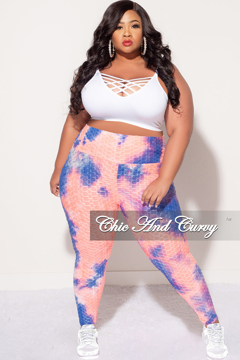 Final Sale Plus Size Honey Comb Leggings in Pink and Blue Tie Dye (Pants Only)