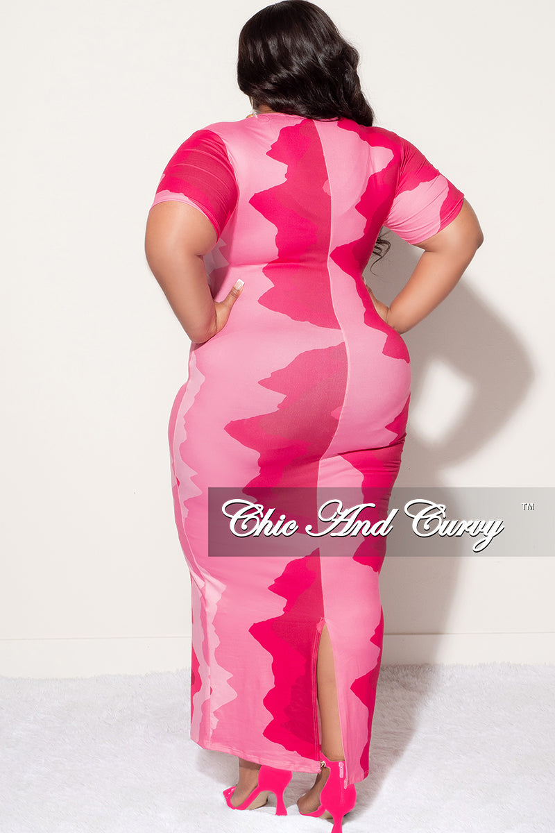 Final Sale Plus Size Midi BodyCon Dress in Pink Design Print
