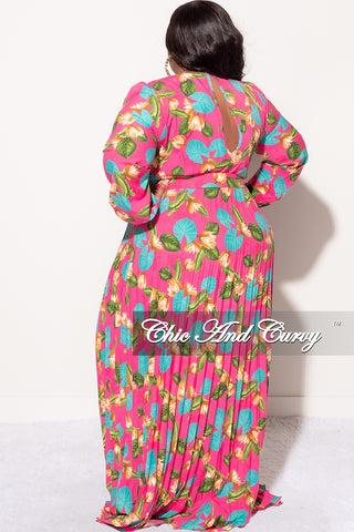 Final Sale Plus Size Collar Faux Wrap Dress With Bottom Pleats In Floral Print