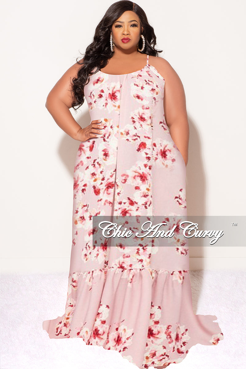 Final Sale Plus Size Maxi Dress with Spaghetti Straps in Mauve Floral Print