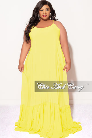 Final Sale Plus Size Maxi Dress with Spaghetti Straps in Yellow