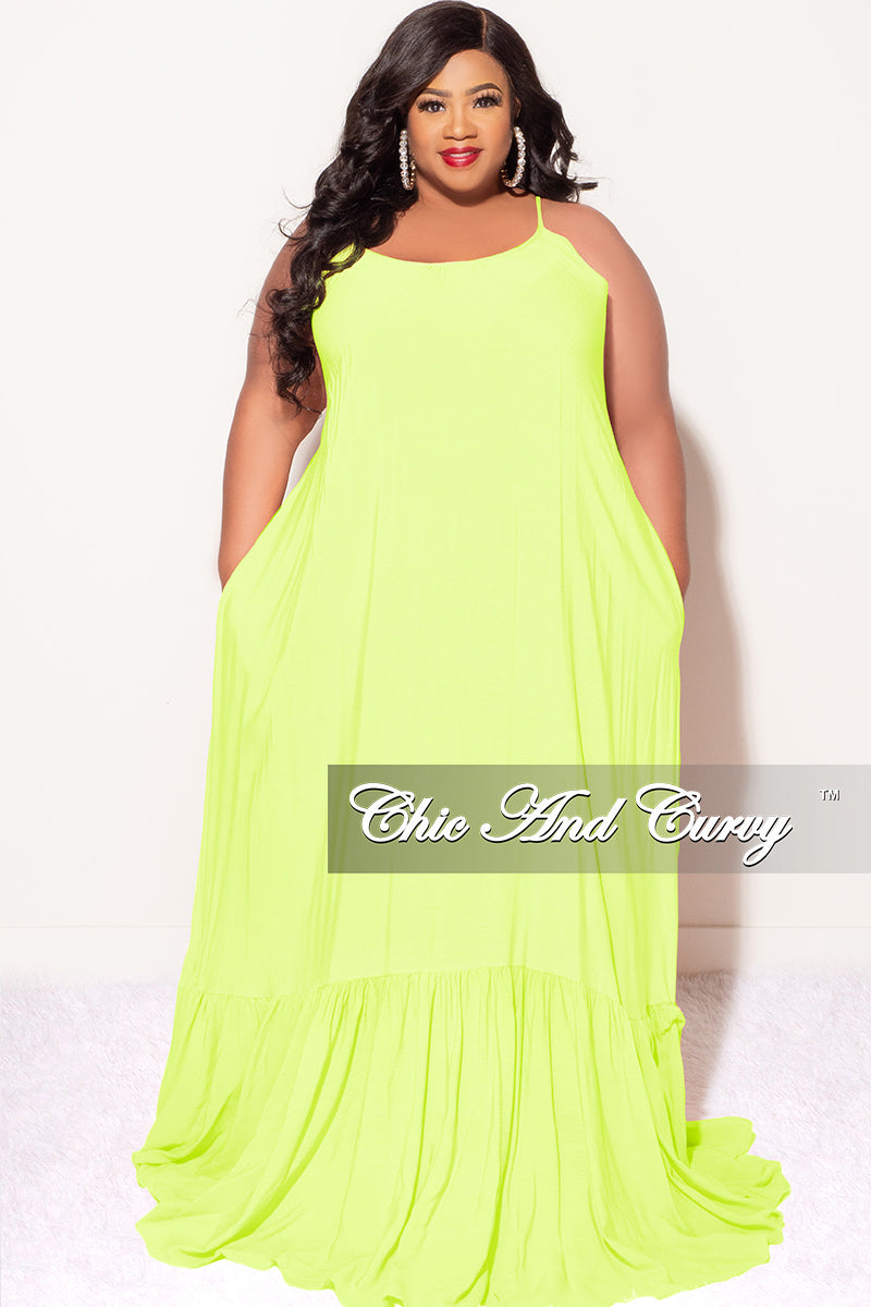 Final Sale Plus Size Maxi Dress with Spaghetti Straps in Neon