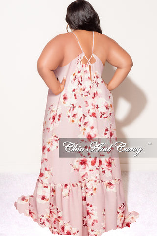 Final Sale Plus Size Maxi Dress with Spaghetti Straps in Mauve Floral Print