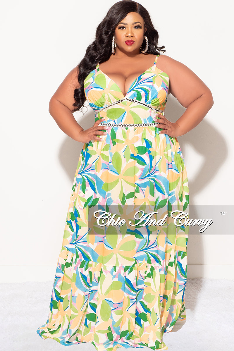 Final Sale Plus Size Sleeveless Tiered Maxi Dress In Yellow and Green Floral Multi Color Print Final Sale Plus Size Sleeveless Tiered Maxi Dress In Yellow and Green Floral Multi Color Print