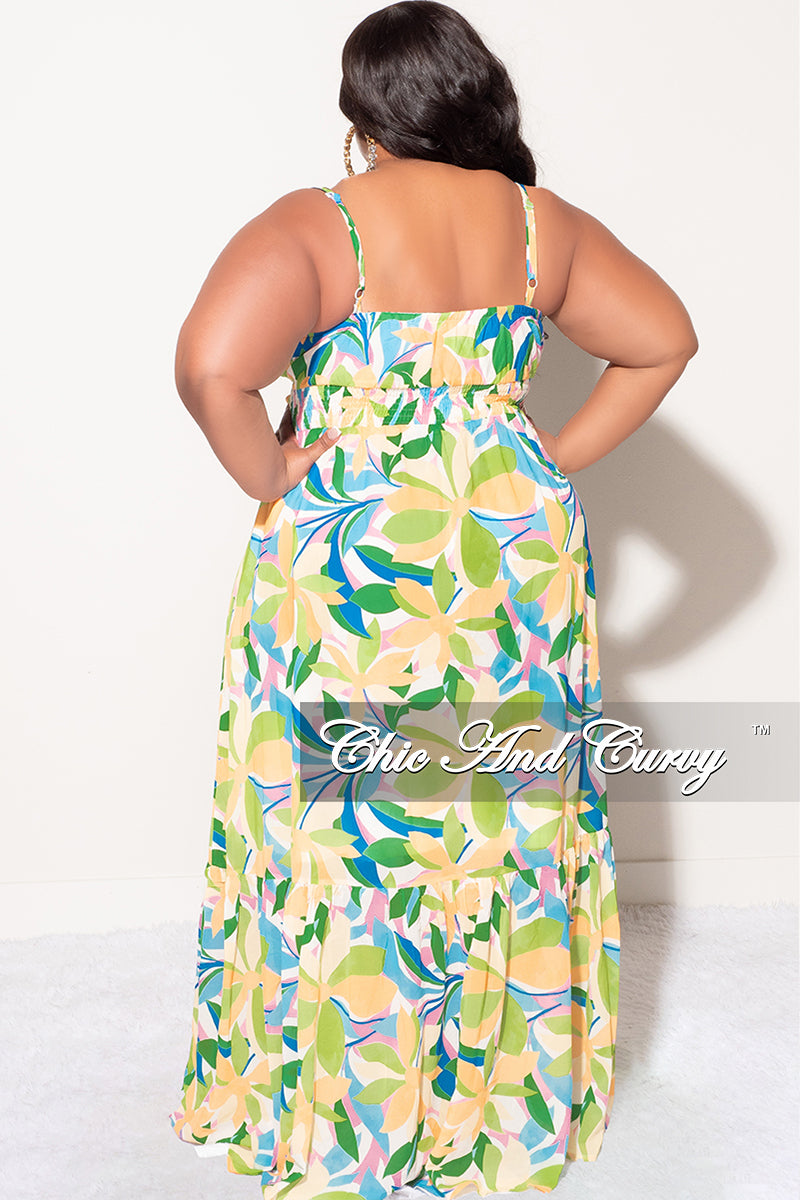 Final Sale Plus Size Sleeveless Tiered Maxi Dress In Yellow and Green –  Chic And Curvy