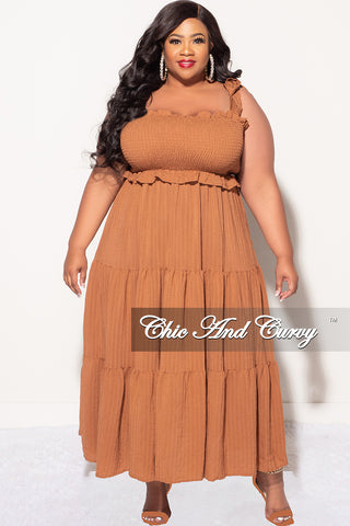 Final Sale Plus Size Sleeveless Frill Tiered Dress in Cognac