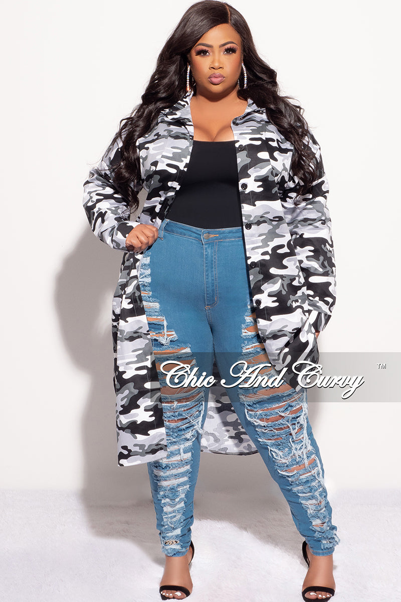 Final Sale Plus Size There's Nothing Like A Sistah Shirt Dress in Black and White Camouflage Print