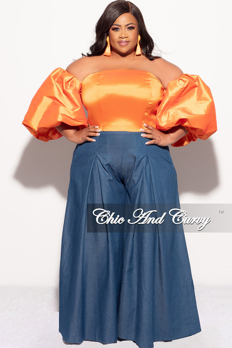 Final Sale Plus Size Off the Shoulder Puffy Sleeve Crop Top in Orange