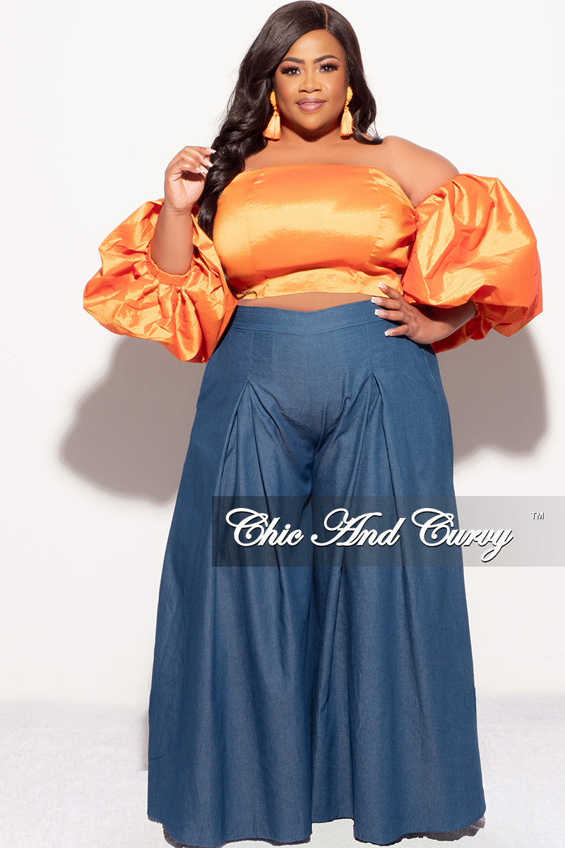Final Sale Plus Size Off the Shoulder Puffy Sleeve Crop Top in Orange