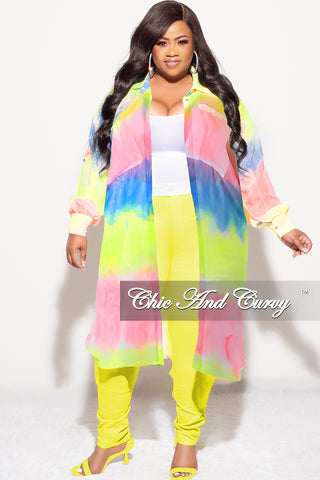 Final Sale Plus Size Sheer Button Up Collar Tunic Dress in Multi Color Print