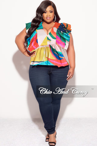 Final Sale Plus Size Ruffle Peplum Top in Tropical Abstract Print