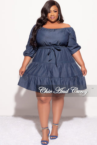 Final Sale Plus Size Tiered Baby Doll Dress in Medium Denim