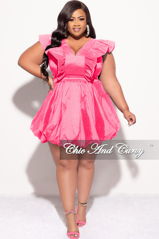 Final Sale Plus Size Ruffle Trim Babydoll Bubble Dress with Cutout Back in Pink