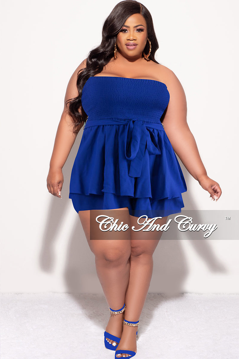 Final Sale Plus Size Strapless Romper in Royal Blue