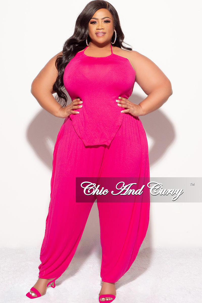 Final Sale Plus Size 2pc Halter Top and Harem Pants in Pink