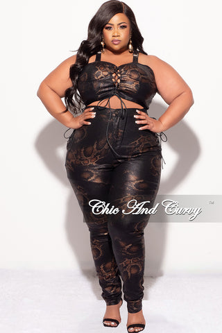 Final Sale Plus Size 2pc Pants Set in Snake Print With Lace Up Detail