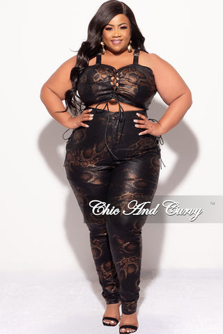 Final Sale Plus Size 2pc Pants Set in Snake Print With Lace Up Detail