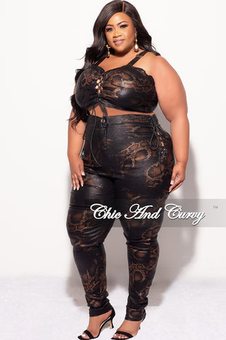 Final Sale Plus Size 2pc Pants Set in Snake Print With Lace Up Detail