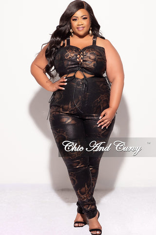 Final Sale Plus Size 2pc Pants Set in Snake Print With Lace Up Detail