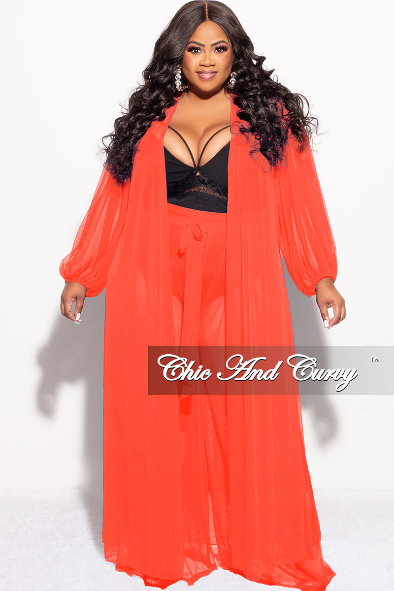 Final Sale Plus Size 2pc Sheer Duster and Pants Set in Orange