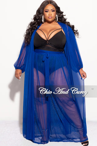 Final Sale Plus Size 2pc Sheer Duster and Pants Set in Royal Blue