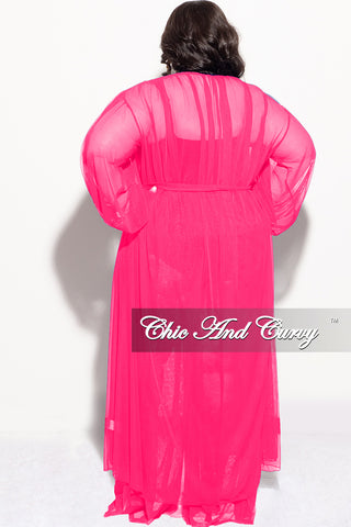 Final Sale Plus Size 2pc Sheer Duster and Pants Set in Fuchsia