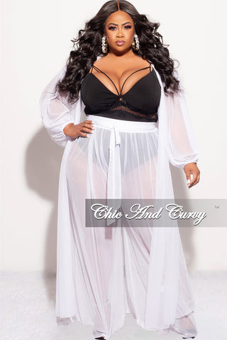 Final Sale Plus Size 2pc Sheer Duster and Pants Set in White