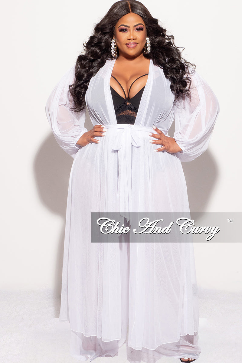 Final Sale Plus Size 2pc Sheer Duster and Pants Set in White