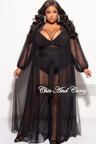 Final Sale Plus Size 2pc Sheer Duster and Pants Set in Black