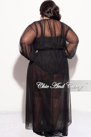 Final Sale Plus Size 2pc Sheer Duster and Pants Set in Black